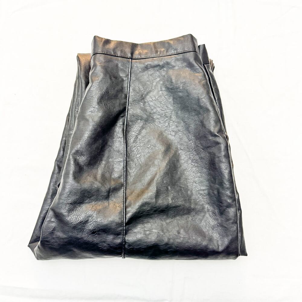 Princess Polly Faux Leather Wide Leg Seam Pleat Carpenter Style Pant Size 8